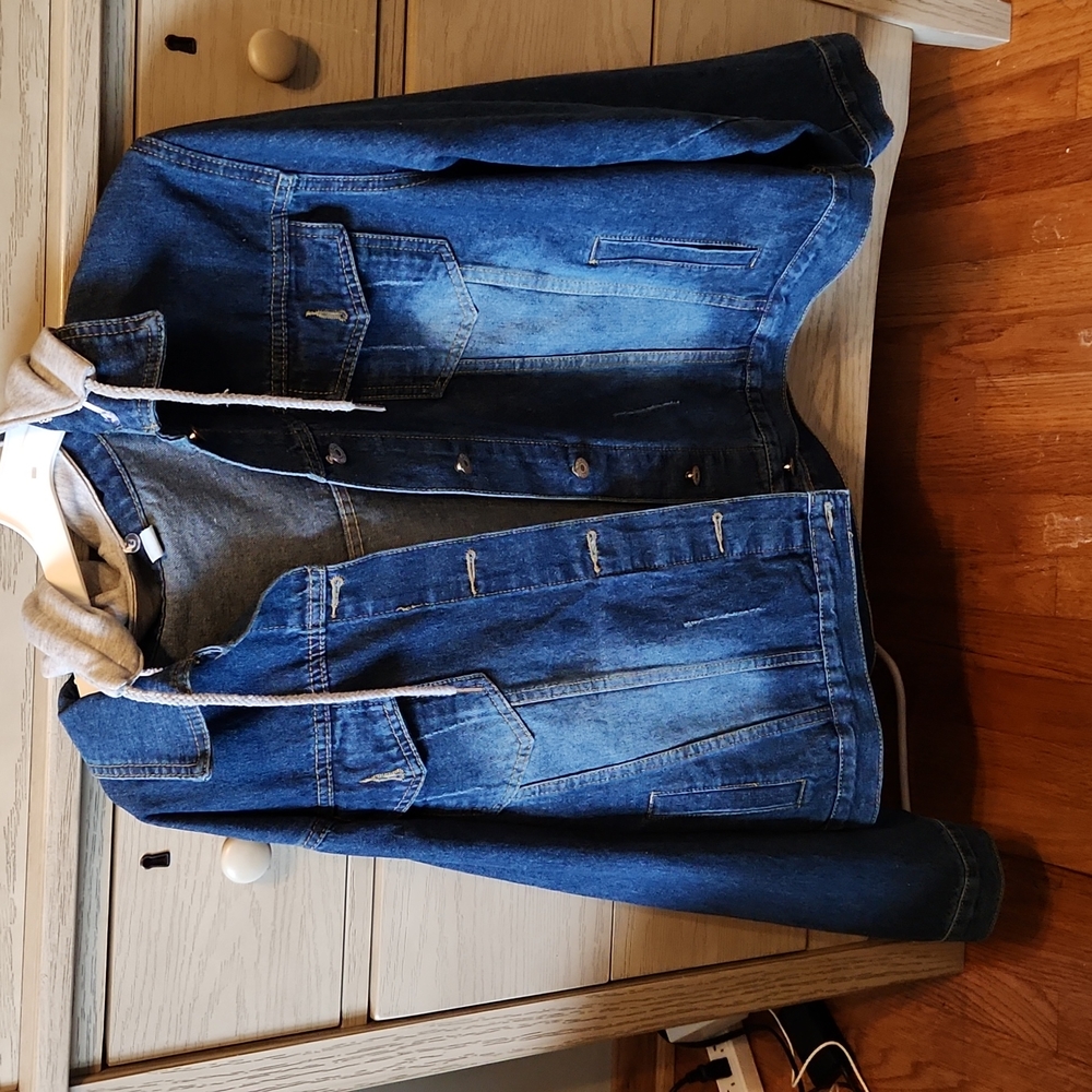 XXL dark blue Jean jacket with detachable hood